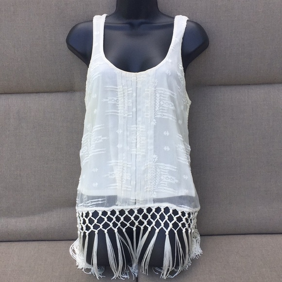 Akiko Tops - AKIKO White Sheer Silk Boho Fringed Tank